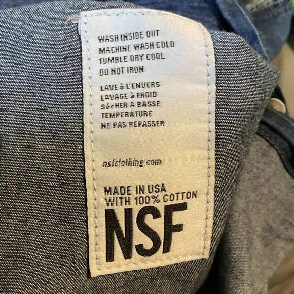 Nsf Bleached Distressed Denim Jean Chambray Button Down Mid Dress Small Western - Picture 12 of 12